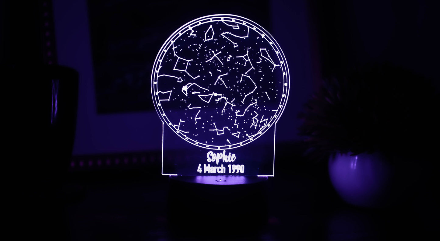 Star Map Night Light | Personalized with Day of your choice | Gift for newborn, weddings, valentines, birthdays, engagement | Sky Chart