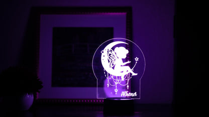 LED Night Light | Personalized with with name | Gift for newborn, kid's room, birthdays | LED Moon and fairy Lamp|Kids room night light