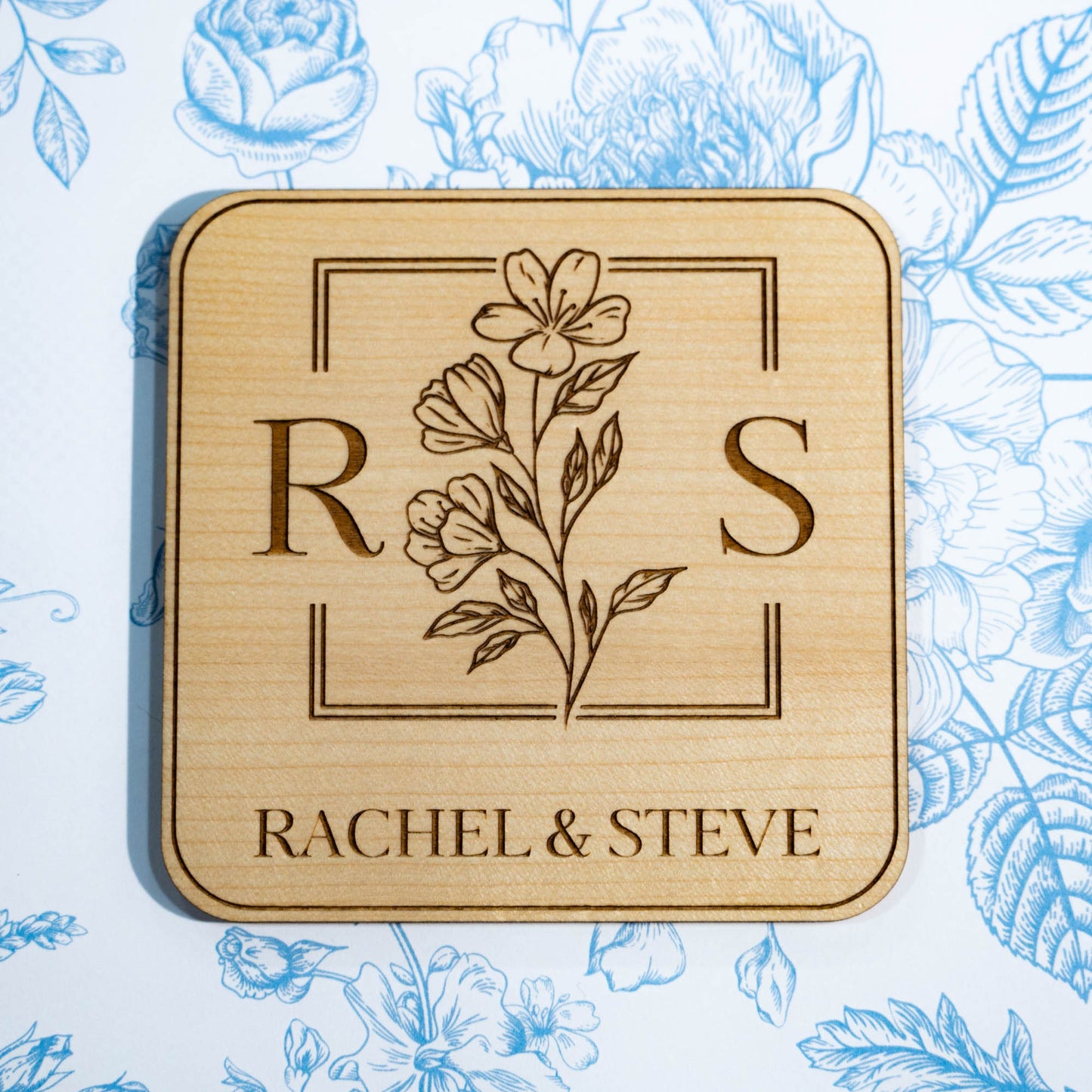 Personalized Coasters with Holder | Set of 4 | Monogram Coasters for Couple | Save the Date | Wedding/Housewarming Gift