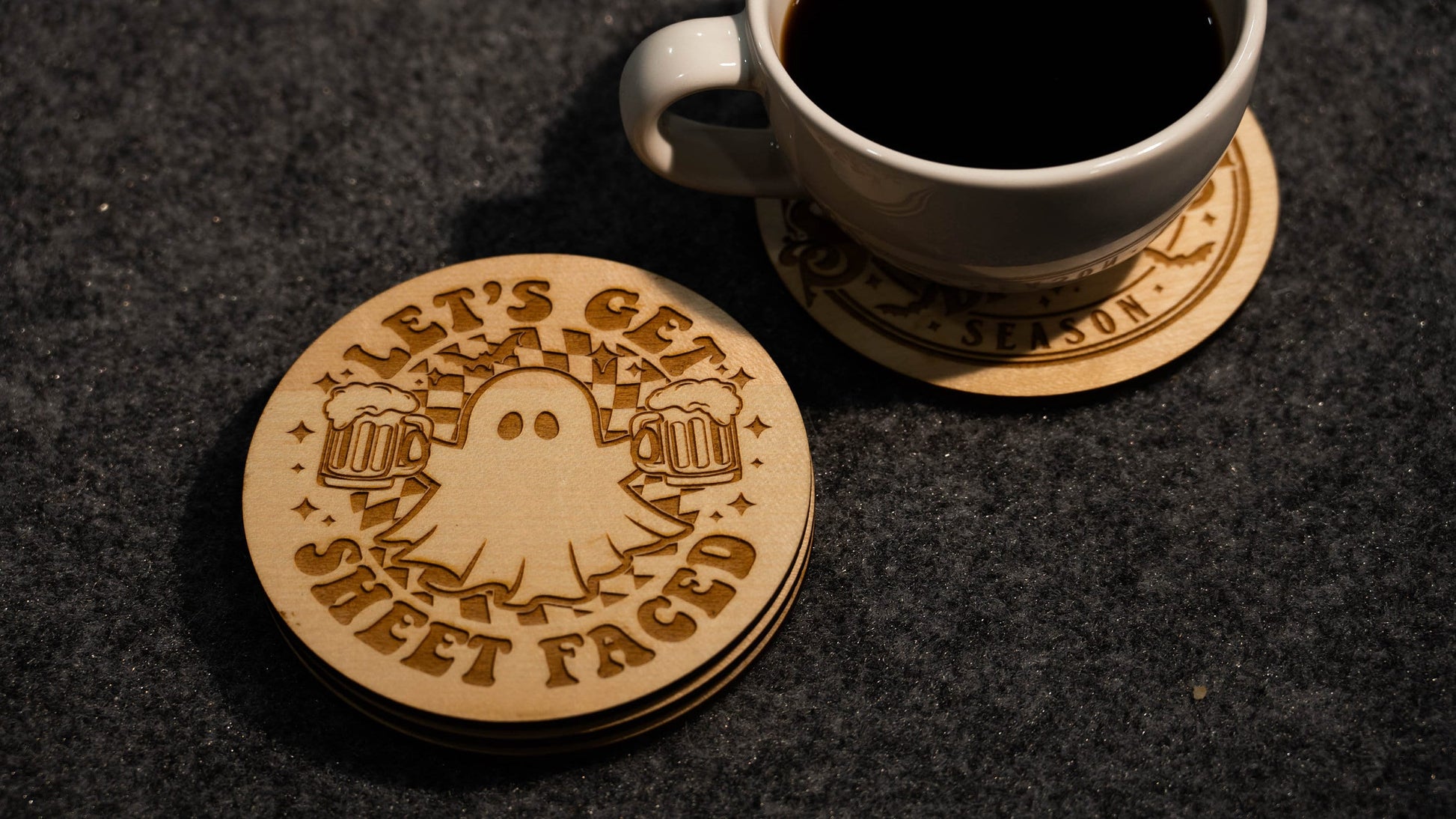 Halloween themed Coasters | Set of 4 | Engraved on Wood