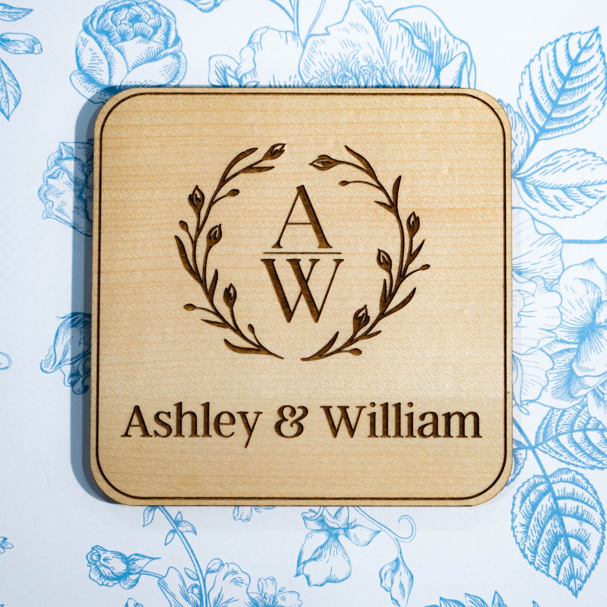 Personalized Coasters with Holder | Set of 4 | Monogram Coasters for Couple | Save the Date | Wedding/Housewarming Gift